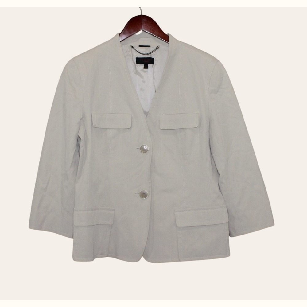 Talbots Collection blazer 12 beige cotton blend stretch 3/4 sleeve safari jacket